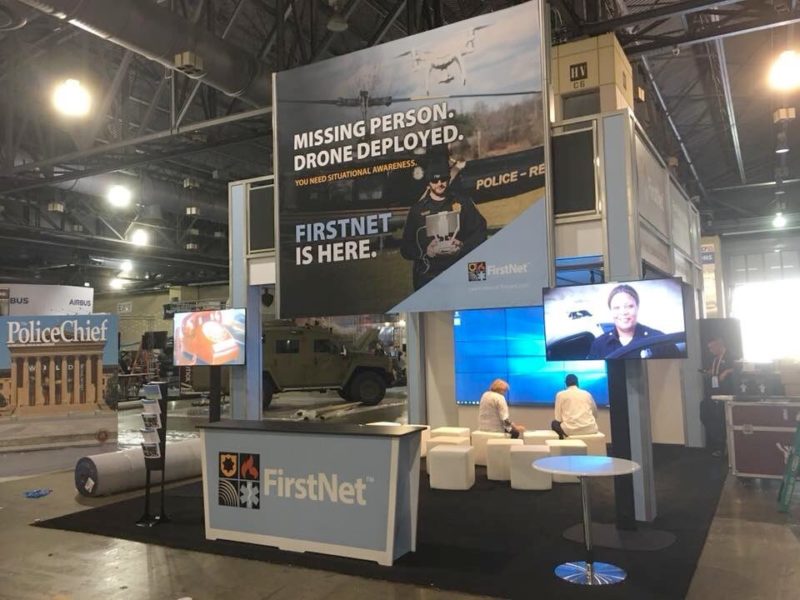 Two story trade show exhibit design with