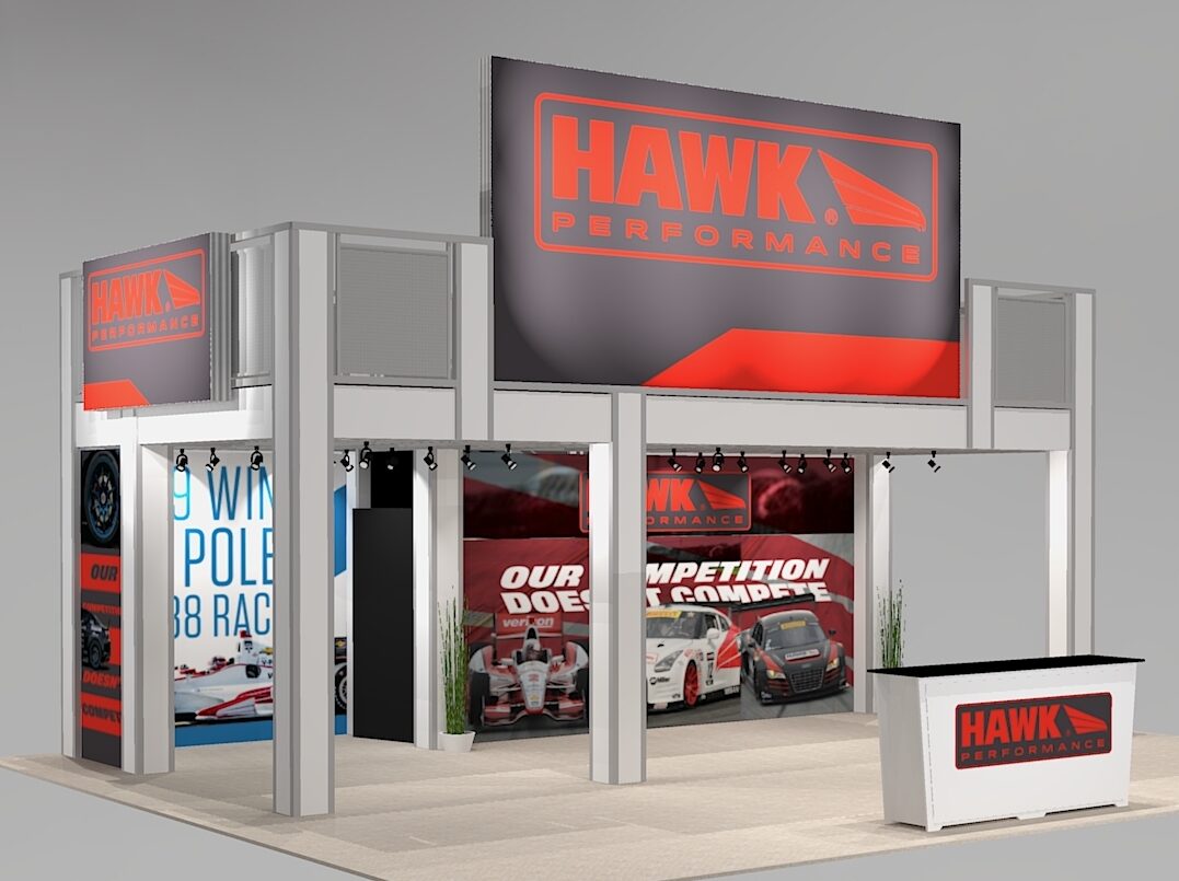 Trade Show Double Deck Exhibit Rental for 30 ft. Booth Space With Large Logo Sign