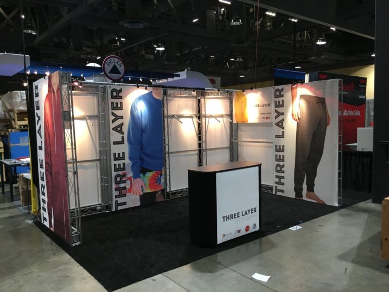 Clothing displayed on a trade show exhibit