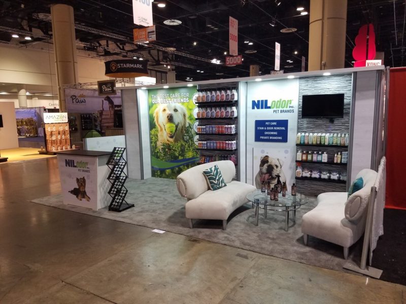 Example of we designed graphics and product displays on a trade show exhibit