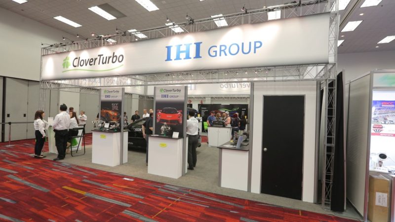 Example of workstations in an island trade show booth design