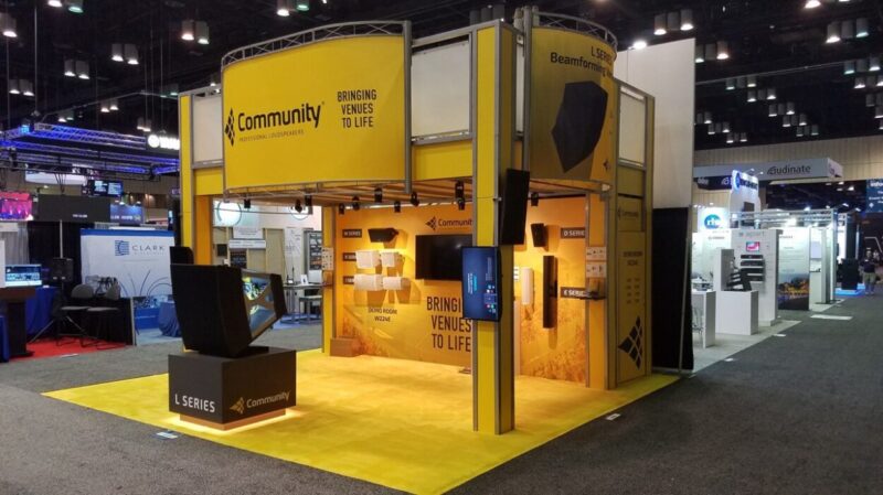 Eye catching graphics on two story trade show exhibit