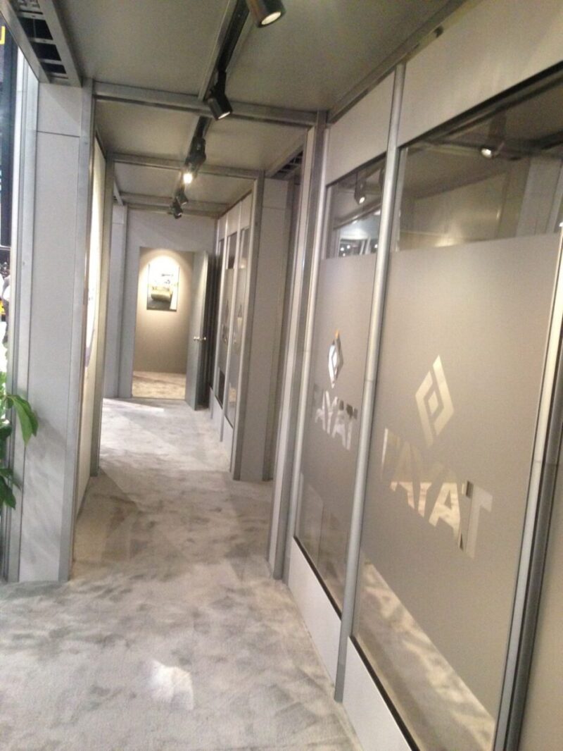 Lower level offices in trade show double deck exhibit design