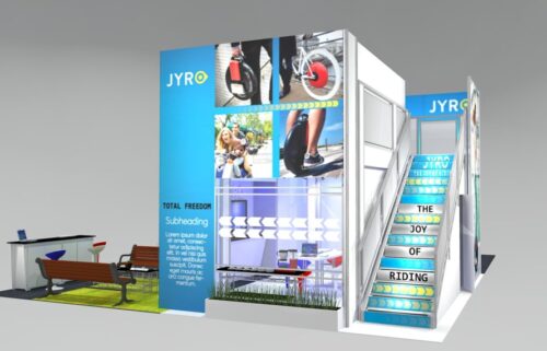 Custom Trade Show Two Story Double Deck Exhibit Design With Huge Graphics